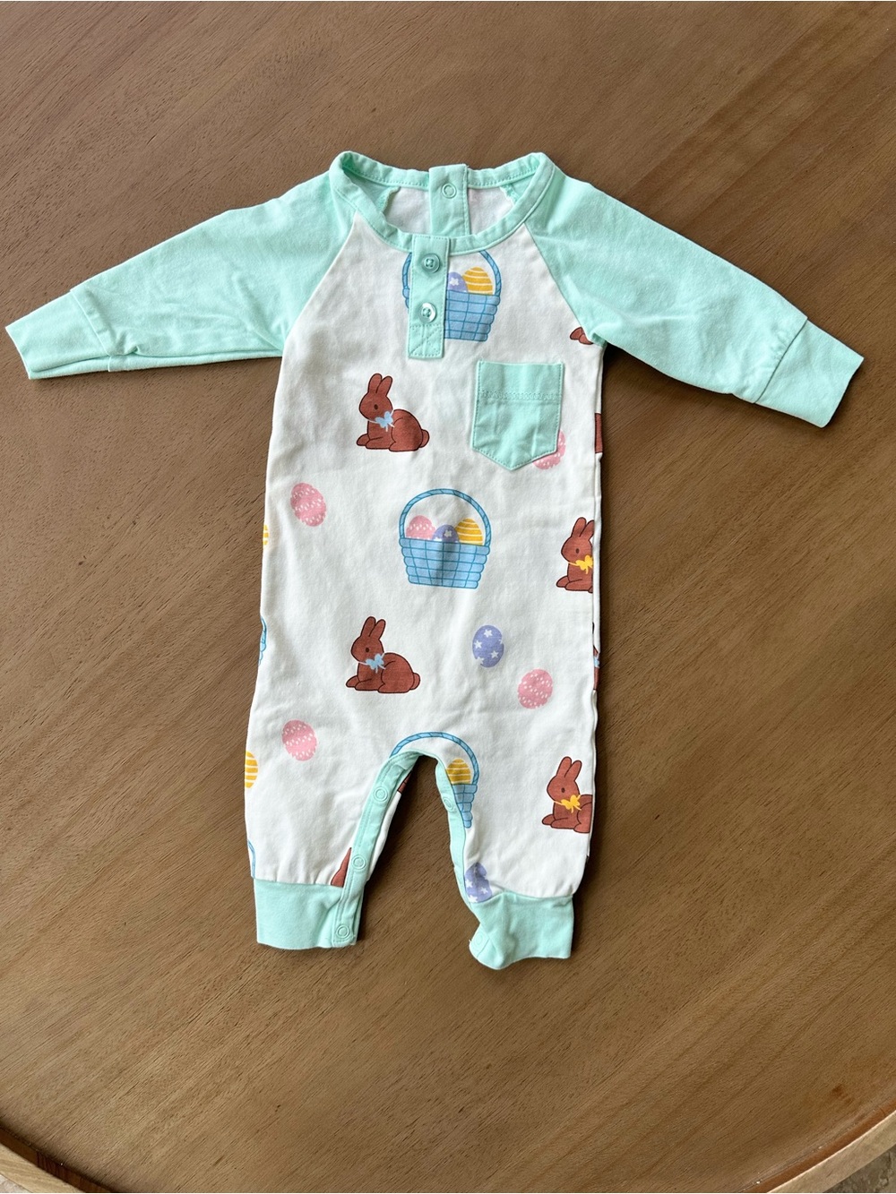 Monica + Andy Little Slugger Easter Eggs Romper, Size 0-3M, Mint/White